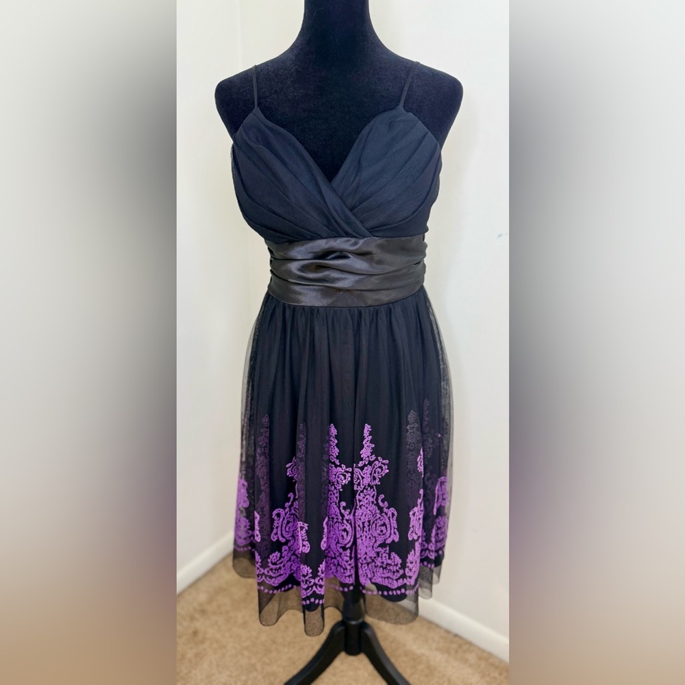 B Moss Y2K black tulle cocktail prom dress sweetheart neck purple beading 4 EUC - Picture 3 of 13